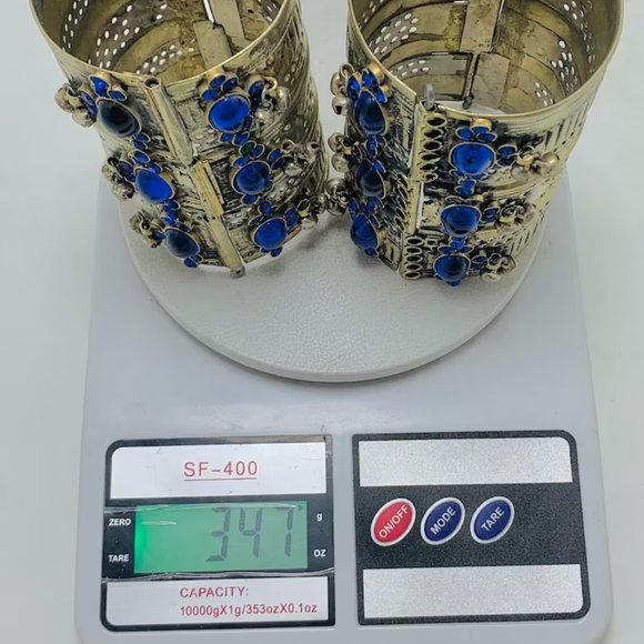 Single Blue Stone Boho Cuff Bracelet: Antique Tribal Jewelry - Picture 7 of 7